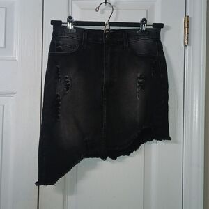 VIBRANT M.I.U. stretch  distressed Asymmetrical Black Denim Skirt Sz M